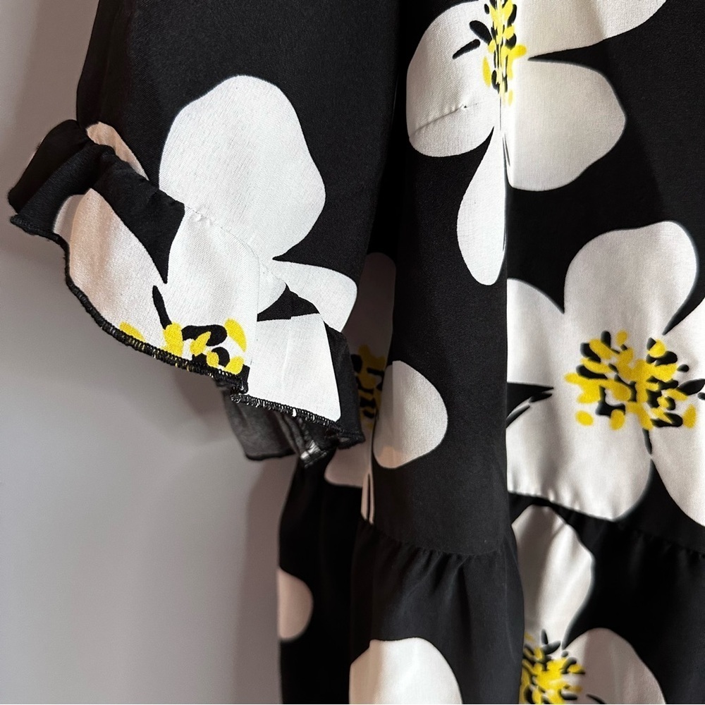 SHEIN Blouse 4XL Black, White, Yellow, Floral, Frill Sleeves, Frill Detail - Picture 3 of 8